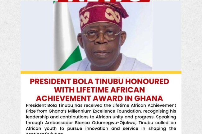 President Bola Tinubu Honoured with Lifetime African Achievement Award in Ghana